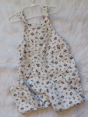 Vintage Just Friends Corduroy Overalls. White Floral. Girls 4T.